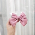 Elegant pink satin bow hair clip for women with premium glossy fabric finish - Kids Duckbill Clip / Korean Pink