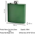 Army green 6oz stainless steel hip flask with matte finish and 180ml capacity detail - Army Green