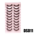 10 pairs of dense curly black false eyelashes model DSD11 on a pink tray set - DSD11 (Pink)
