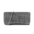 Close-up of silver pleated evening clutch bag with sparkling texture and metal chain - Gray