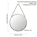 Nordic round wall mirror with rustic hemp rope hanger in large size and black frame - Hemp Rope Mirror - Large / Diameter 30cm