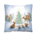 Square Christmas pillow with watercolor deer and squirrel in a snowy forest scene - Snowy Animal Party (QJB6684) / 45x45cm Single-sided