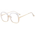 Fashionable oversized round metal blue light blocking glasses with clear resin and gold frame - Transparent Frame