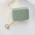 Mini light green quilted lipstick bag with gold zipper and chain keychain attachment - Green