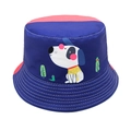 Detail of kids' bucket hat with cartoon dog prints and breathable cotton fabric - Head Circumference 52cm-54cm / Dark Purple & Watermelon Red