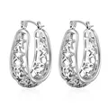 Polished silver stainless steel U-shaped hoop earrings with hollow star pattern - Steel (MS-143)