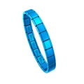 Italian modular charm bracelet in electric blue stainless steel with elastic links - Plain Link / Aquamarine