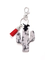 Cactus wooden keychain with grey marble pattern and red tassel decoration - Marble Pattern Cactus/Red Tassel