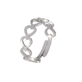 Minimalist silver-toned adjustable open ring featuring hollow heart chain design - Heart Chain-Silver