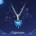 S925 sterling silver Capricorn necklace featuring a heart-shaped blue birthstone - December: Blue Zircon / Capricorn