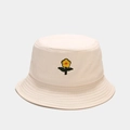 White cotton bucket hat with yellow flower embroidery and sun protection brim - M (56-58cm) / Beige