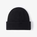 Classic black winter knit beanie with thick ribbed texture and wide folded cuff - Adjustable / Whale Black