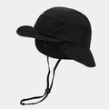 Detail of black outdoor sun hat featuring breathable mesh side and adjustable chin strap - One Size / Black