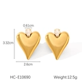 Orecchini a cuore in acciaio inossidabile placcato oro 18K con misure del prodotto - Stile a Cuore con Zirconia a Goccia (HC-E10690)