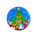 Round Christmas tinplate badge featuring a decorated tree and Santa Claus design - Christmas Badge 10-Festive Illustration Set