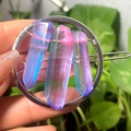 Silver circular hair clip featuring blue and pink gradient natural crystal stones - Silver Circle Pink & Blue Crystal Column