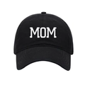 Black washed cotton baseball cap with white MOM 3D embroidery on the front - Adjustable / Black-MOM Embroidery (10)
