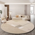 Modern round rug with beige and brown geometric patchwork stripes for living room - 60x60cm / Style A