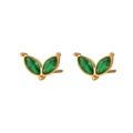 Minimalist gold leaf studs with green marquise zircon stones for elegant women - Two Leaves Mini Zirconia Stud Earrings - Green