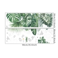 Detailed size chart for tropical leaf wall stickers showing 90x30cm dimensions and assembly - 30x90cm x 2 Sheets Layout