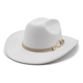 White wool felt western cowboy hat with brown leather band and gold buckle detail - M (56-58cm) / White