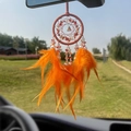 Exquisite orange dreamcatcher car pendant with crystal beads and natural feathers - Orange