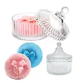Baby powder puff set in a glass jar with blue and pink plush puffs and bow details - Glass Jar Set / 1 Blue + 1 Pink