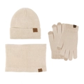 Set invernale in maglia beige 3 pezzi con berretto, scaldacollo e guanti per touch screen - Set da 3 Pezzi Kaki