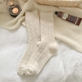 Chic beige wool knit crew socks featuring warm cable patterns and aesthetic home decor - One Size / 453 Creamy White