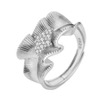 Elegant S925 sterling silver ring with pleated silk skirt design and sparkling cubic zirconia - Adjustable Open / White Gold