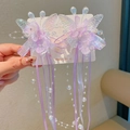 Pair of purple butterfly hair clips with shimmering wings and long bead tassels - D156-3# Fuyao Purple Butterfly