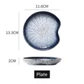 Plato de cerámica esmaltada azul con forma de pétalo irregular y medidas exactas - Ritmo Azul (Degradado Azul)