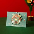 Vintage green 3D Christmas card with wreath and bells on festive red background - Christmas Wreath
