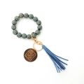 Porte-clés en silicone léopard bleu avec pompon et médaillon MAMA gravé en bois - 4# Bleu Léopard / Bleu