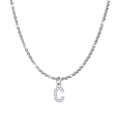 Titanium steel silver necklace featuring a crystal paved letter C pendant and snowflake chain - Letter C / Steel