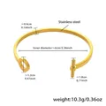 Detailed dimension guide for 18k gold plated stainless steel toggle clasp bracelet - T-Bar Buckle Open Bangle / Gold