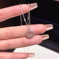 Exquisite silver necklace featuring a heart-shaped pink gemstone with halo diamonds - Laurel Necklace Tz-12