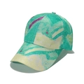 Close-up of artistic graffiti baseball cap with colorful spray-paint patterns and stitching - M (56-58cm) / Green
