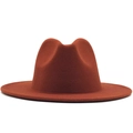 Classic burnt orange wool felt fedora hat with a flat brim and indented crown - Caramel
