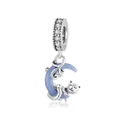 Luminous s925 silver charm with cat on a blue moon design and sparkling zircon accents - Luminous Moon Cat
