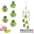 DIY St. Patrick's Day diamond painting wind chime kit with 5 shamrock charm designs - Style 9-Emoji Shamrock Faces