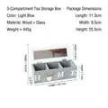 Light blue 3-compartment wooden jewelry box with glass lid and white HOME lettering - 3 Grids / Light Blue