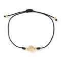 Handmade black woven adjustable bracelet featuring a St. Benedict gold religious medal - Black