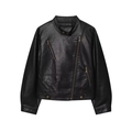 Women's black PU leather motorcycle jacket with asymmetric zipper and mandarin collar - S / Black