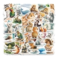 Detailed view of watercolor animal stickers including rabbits, pandas, and bears - Illustration Animals 6 (OPQ195) / 50 Sheets