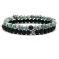 6mm distance bracelet set featuring matte black and turquoise stone beads for couples - Green Spotted Stone