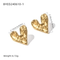 Lava textured heart stud earrings in gold finish with size and weight dimensions - Gold Rippled Texture Heart Earrings