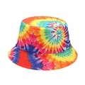 Close-up of rainbow tie-dye sun hat showing fine stitching and vibrant fabric details - M (56-58cm) / Rainbow Spiral Tie-Dye