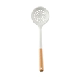 White silicone slotted spoon with natural wooden handle for non-stick cooking - Slotted Spoon