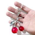Silver alloy keychain with red cherry pendants and leaf charm for DIY jewelry making - Silver Tone Red Cherry Buckle (Cherry A-A)